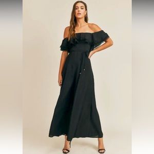 Mabel Carmen Jumpsuit - Black, crochet lace detail